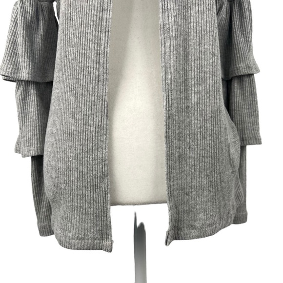 EVERLY RUFFLE SLEEVE OPEN RIBBED WATERFALL CARDIGAGN - Picture 4 of 9